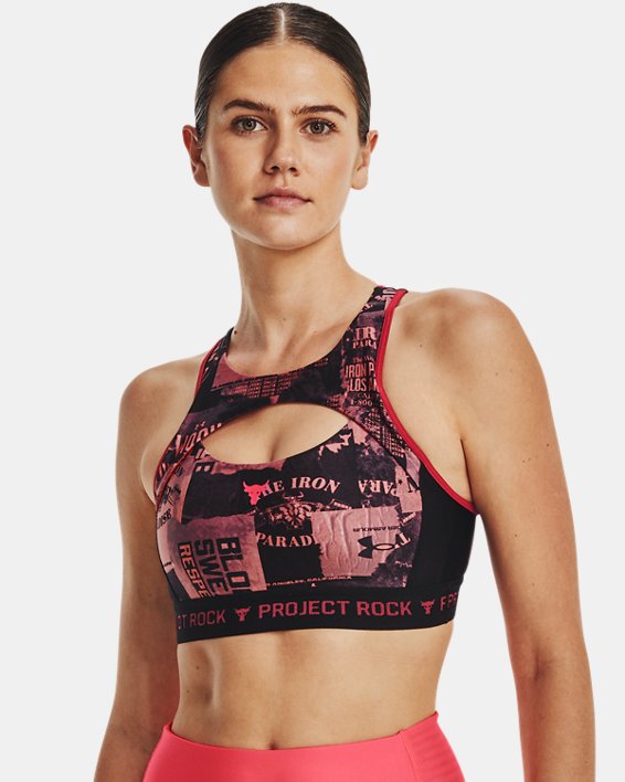 Women's Project Rock Crossback Printed Sports Bra in Pink image number 0